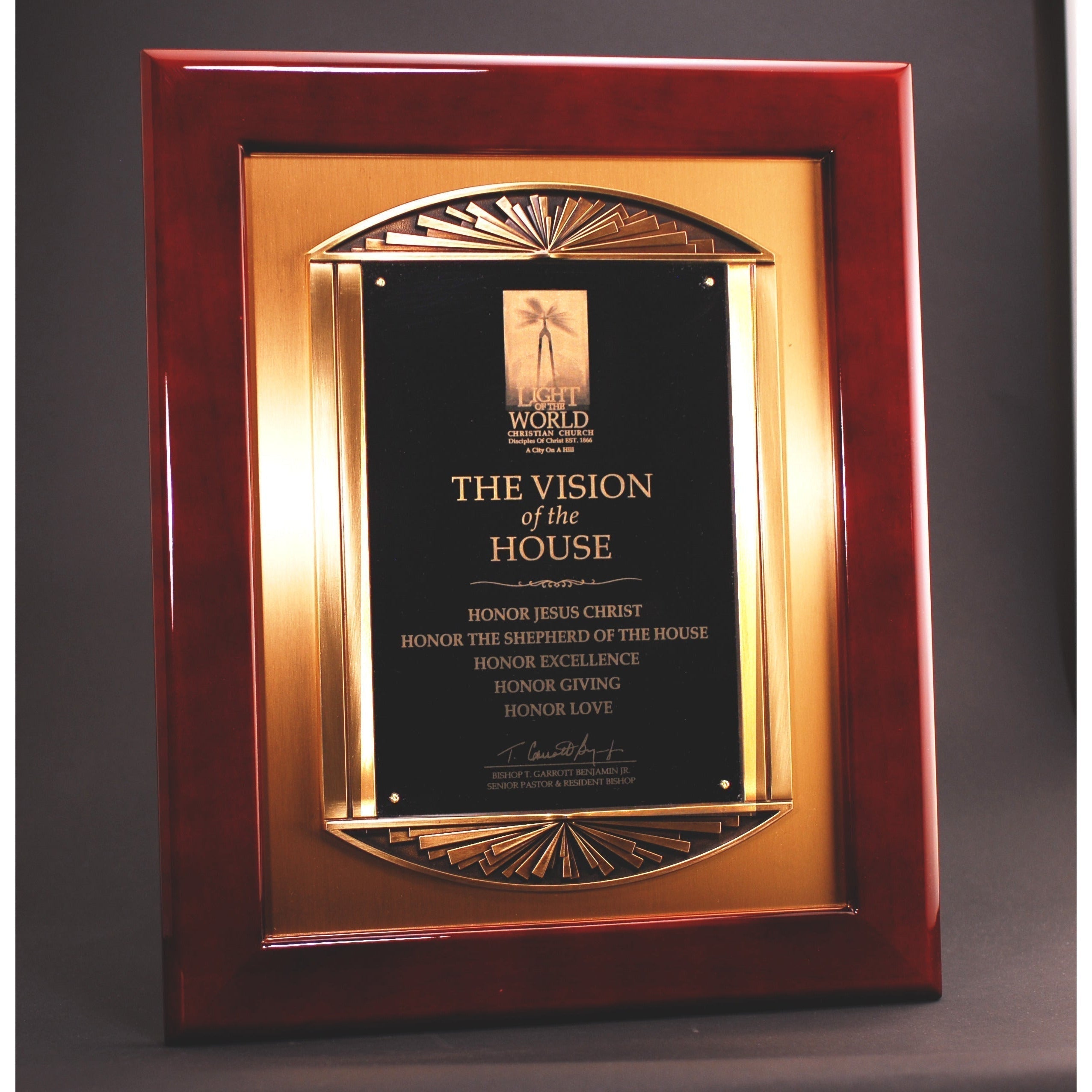 Rosewood Piano Finish Plaque With Cast Metal Frame