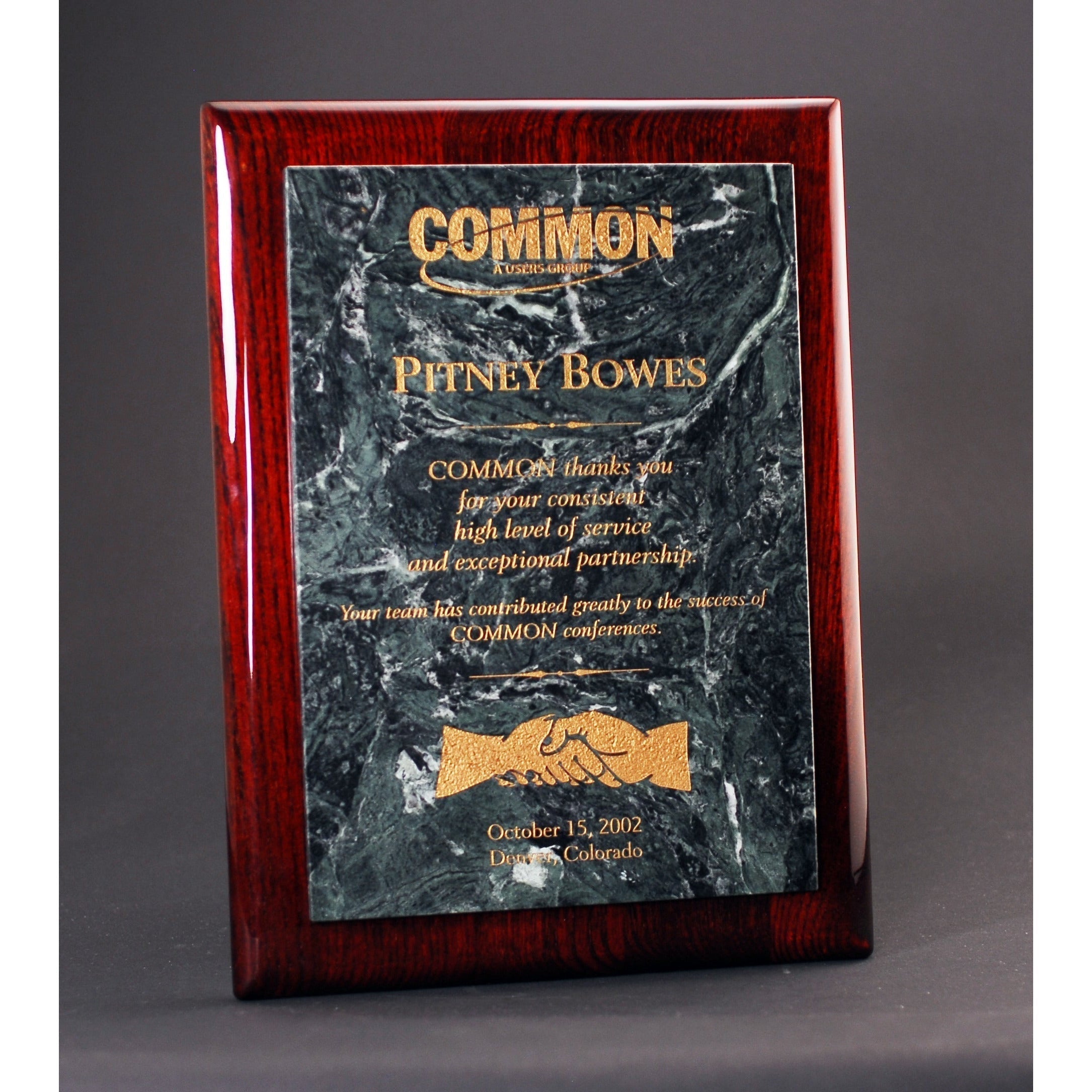 Rosewood Piano Finish Plaque With Green Marble Panel