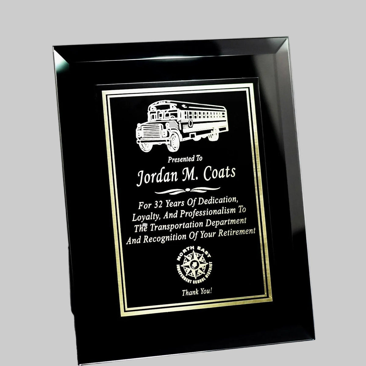 Executive Black Mirrored Glass Plaque with Plate