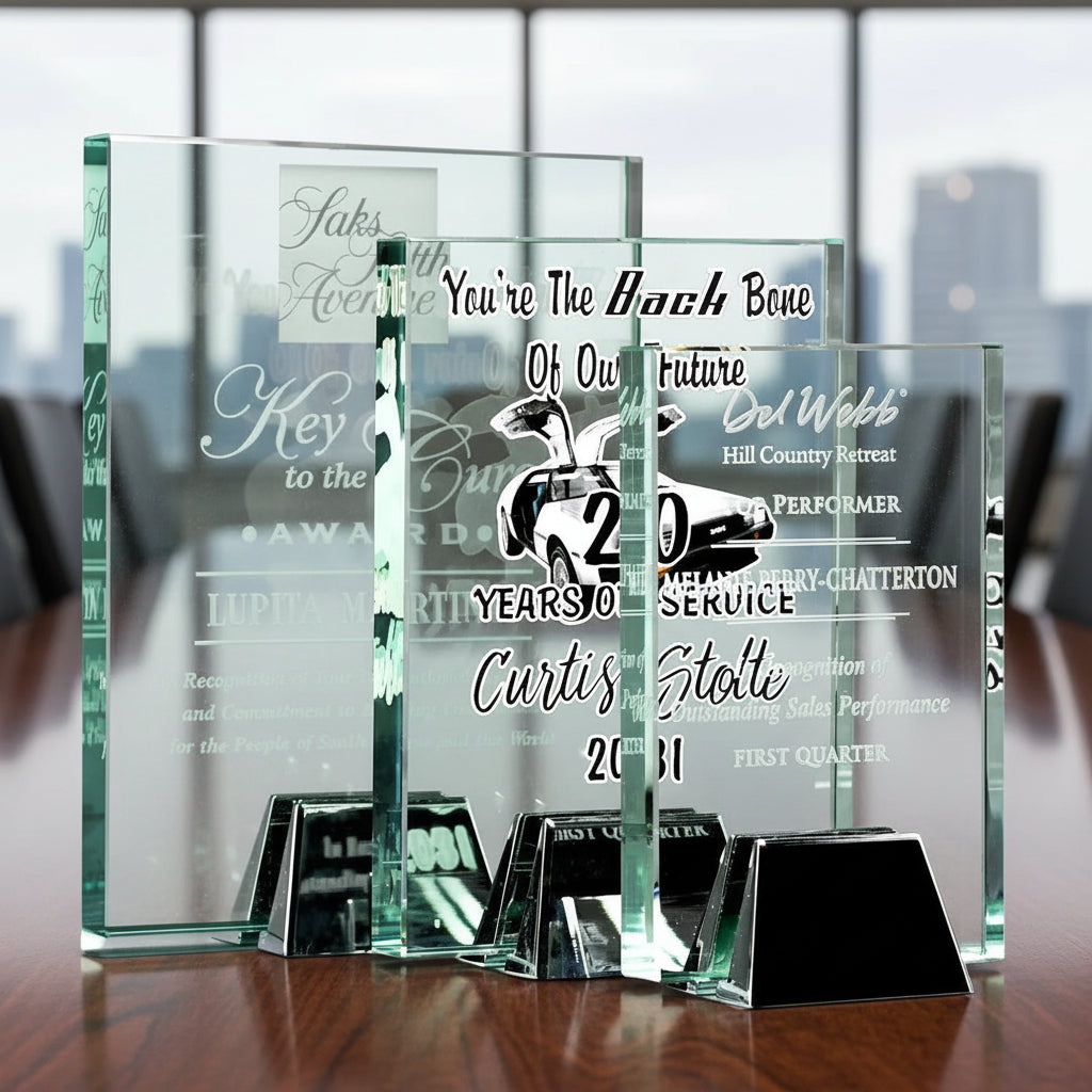 Jade Crystal Plaque with Chrome Stand